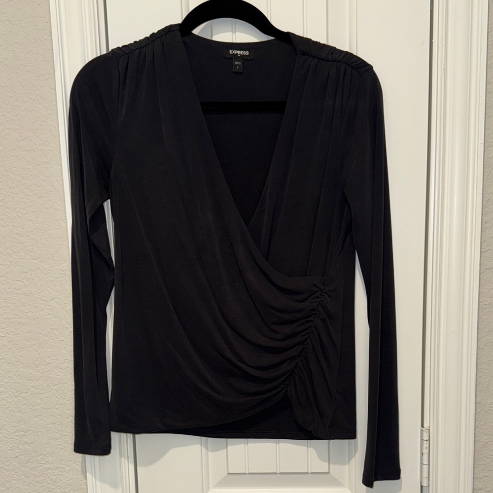 Express Black Ruched Wrap Blouse